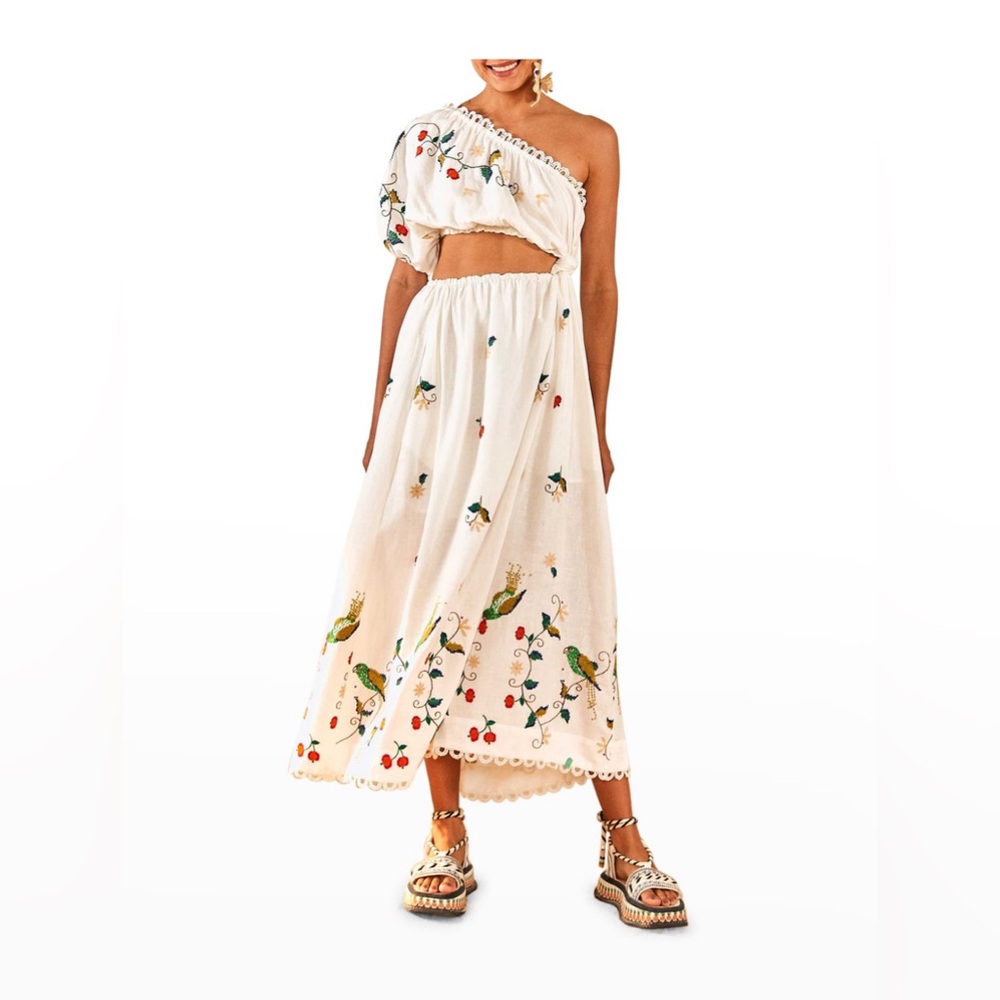 FARM Rio White Maxi Dress with Colorful Embroidery